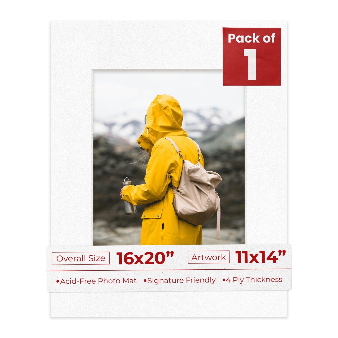 White with Black Core Mat Board for 16x20 Frames - Fits 11x14 Photos